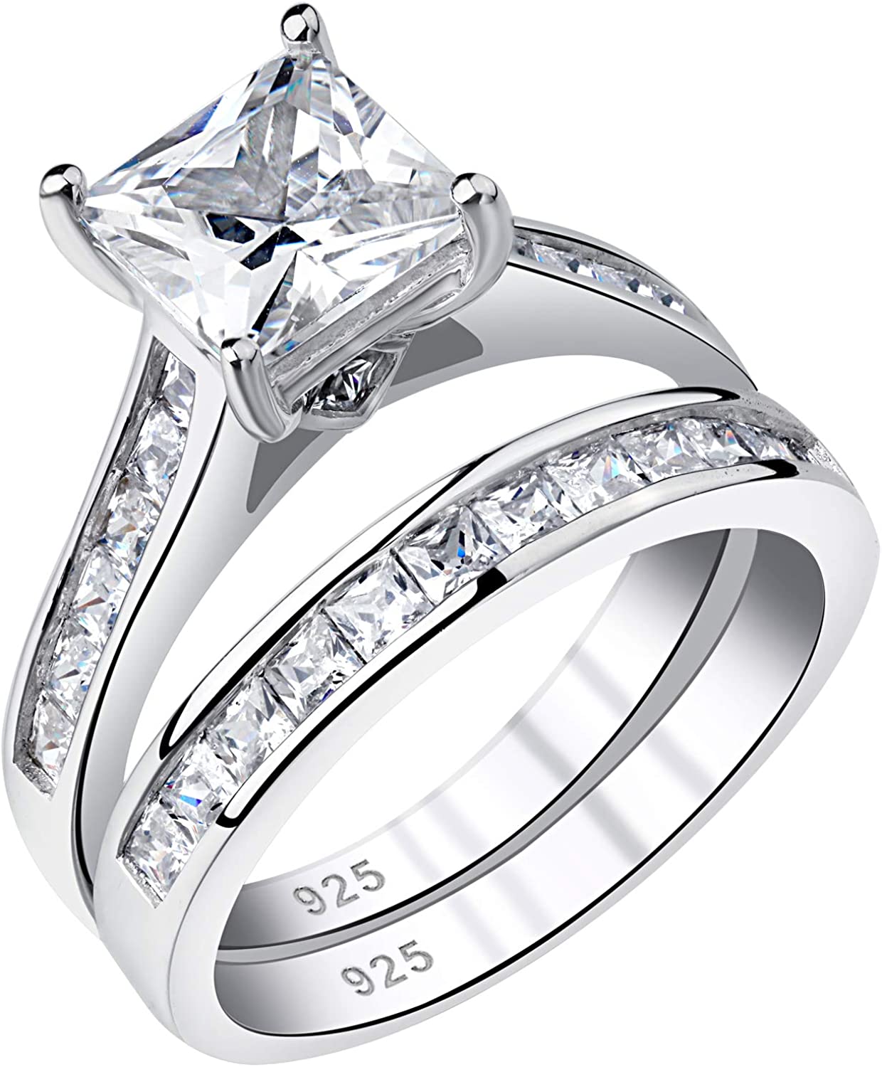 Newshe Wedding Rings for Women Engagement Ring Sets Princess 925 Sterling Silver Cz 1.8Ct Size 4-13