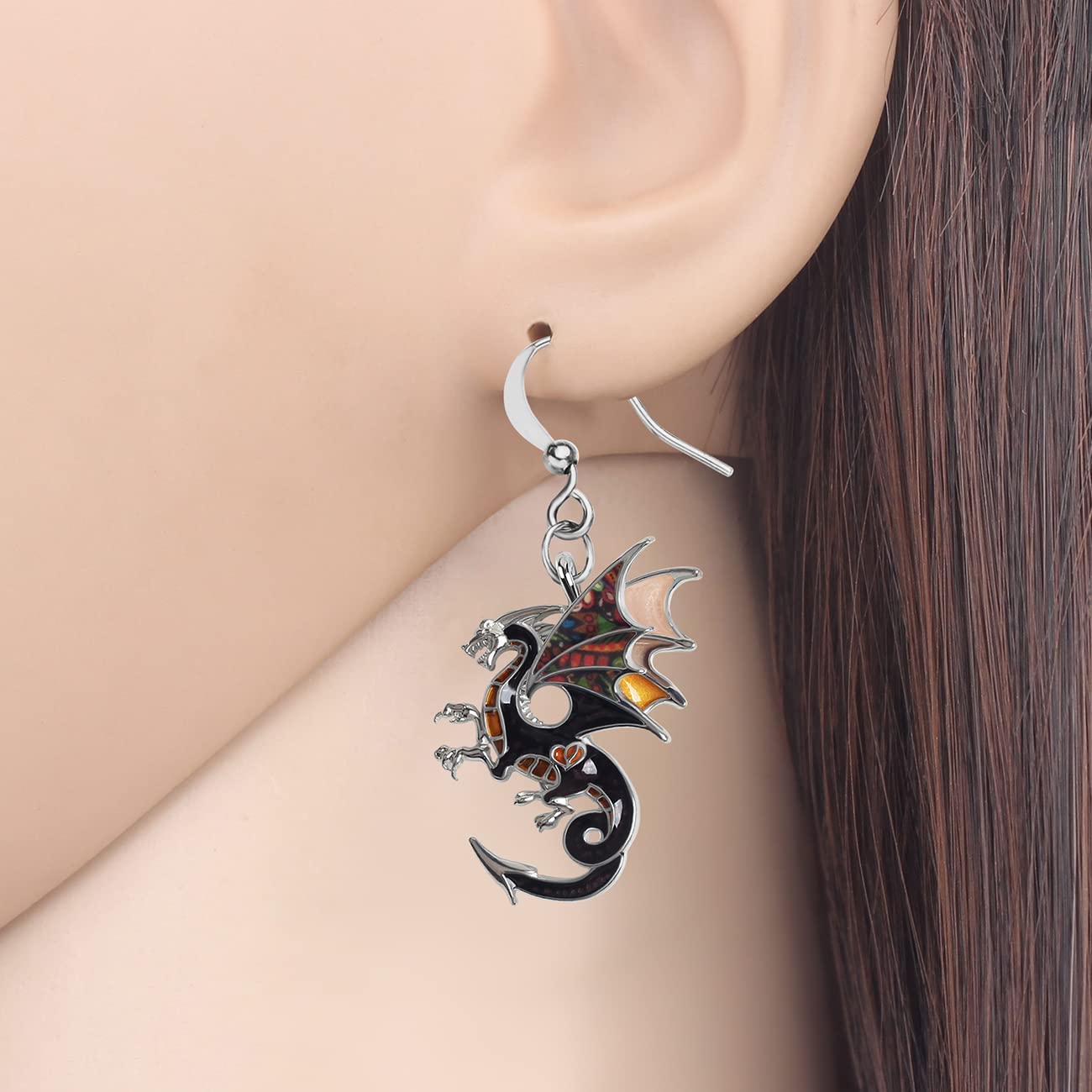Enamel Alloy Dragon Earrings Fantasy Dinosaur Drop Dangle Fashion Jewelry For Women Girls Charm Gift