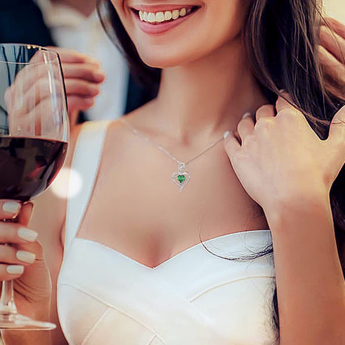 AGVANA Fine Jewelry Birthstone Necklace for Women Sterling Silver Genuine or Created Gemstone Rose Flower Heart Pendant Necklace Anniversary Birthday Gifts for Women Girls Mom Wife Lady Her