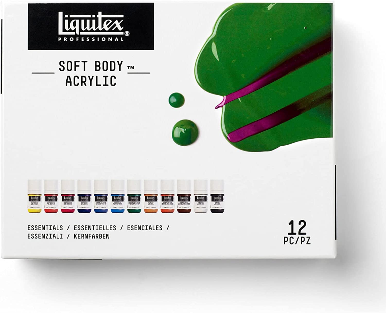 Liquitex Professional Soft Body Acrylic Paint, 12 x 22ml (0.74-oz), Essentials Set