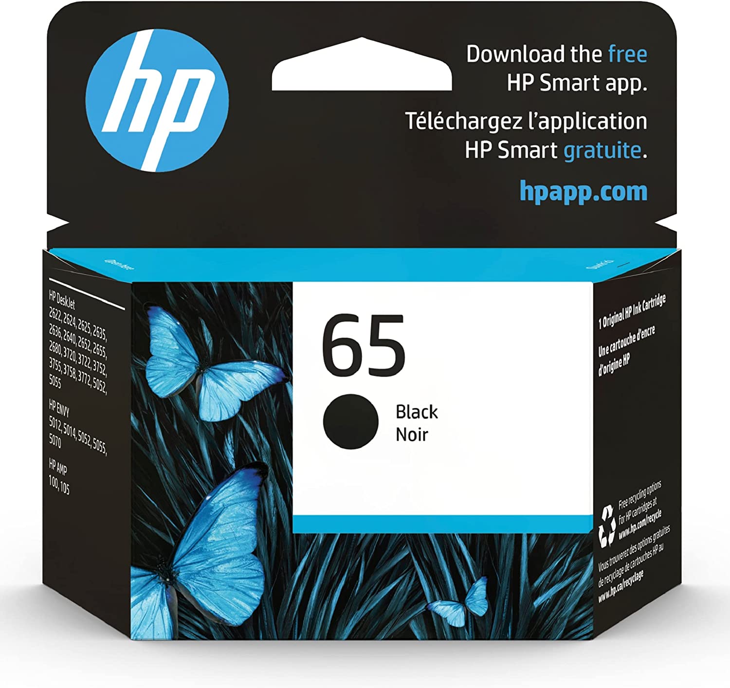 HP 65 Black Ink Cartridge | Works with HP AMP 100 Series, HP DeskJet 2600, 3700 Series, HP ENVY 5000 Series | Eligible for Instant Ink | N9K02AN