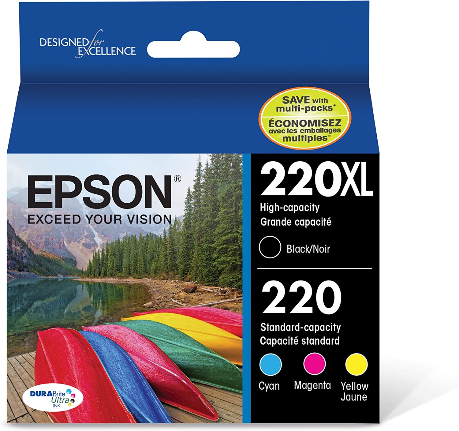 EPSON T220 DURABrite Ultra -Ink High Capacity Black & Standard Color -Cartridge Combo Pack (T220XL-BCS) for select Epson Expression and WorkForce Printers