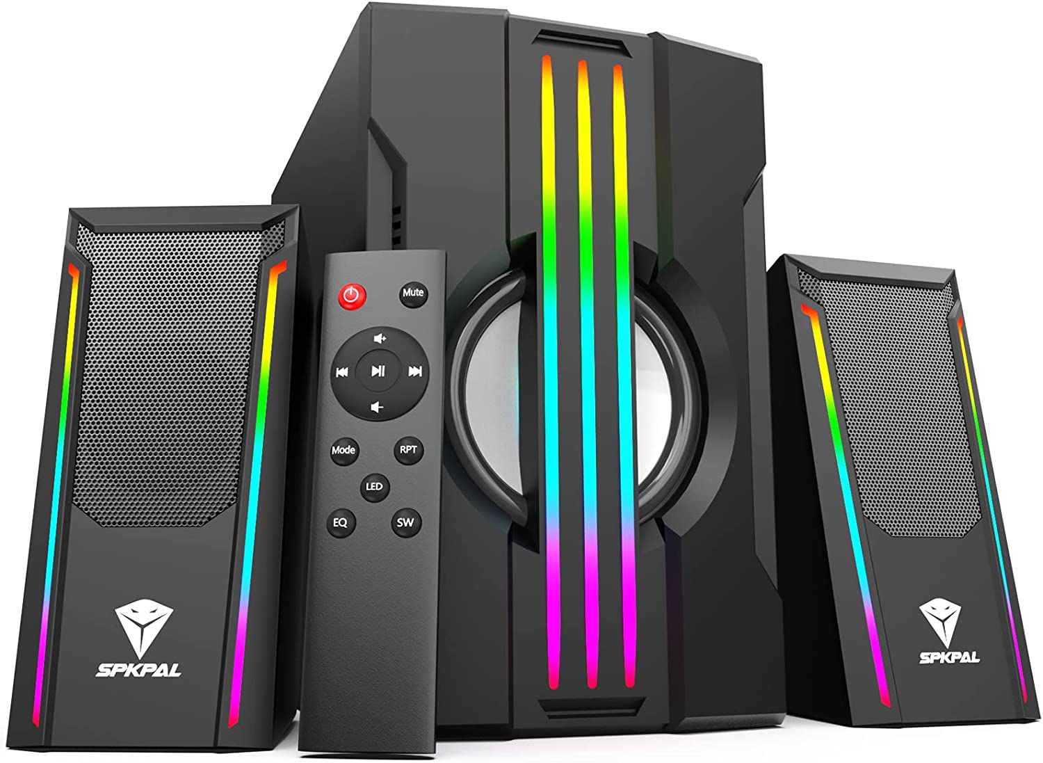 SPKPAL 2.1 Bluetooth Computer Speakers with Subwoofer,Gaming Speakers Home Theater System,AC Powered Dynamic RGB Light for PC,TV,CD Player,Movie,Party, Black (S702)