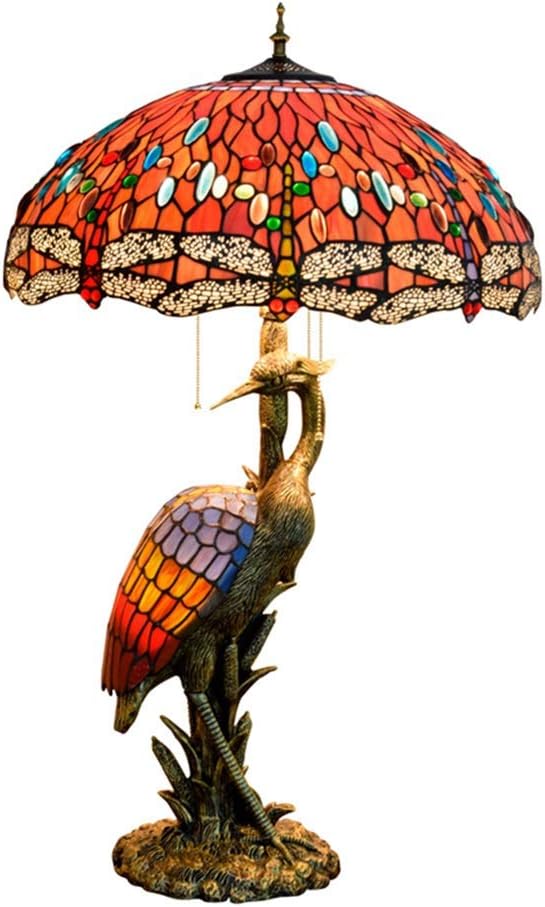 Handmade Stained Glass Table Lamp 18" Tiffany Style Large Table Lamp Dark Red Crimson Dragonfly Desk Lamp Creative Antique Light Base for Living Room Study Bedroom Table Lamp (Color : Male)