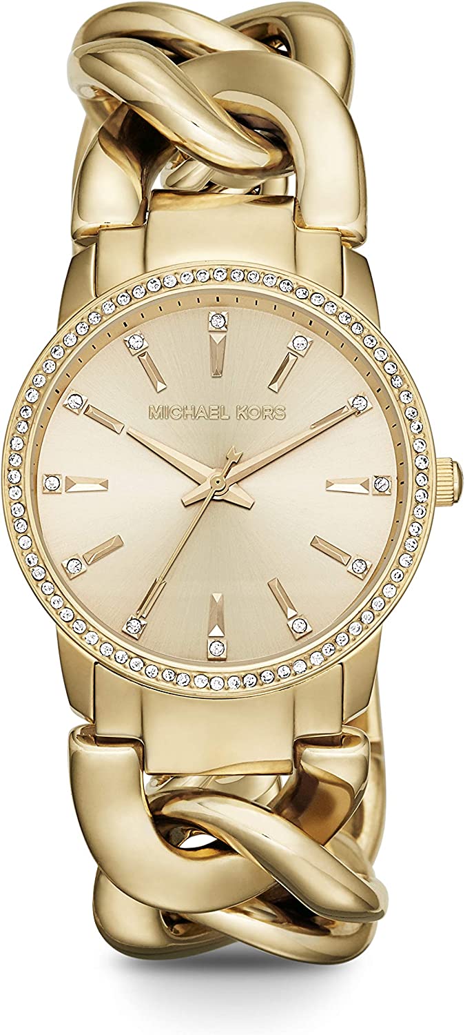 Michael Kors Women's Lady Nini Chain Watch, 3 Hand Quartz Movement with Crystal Bezel