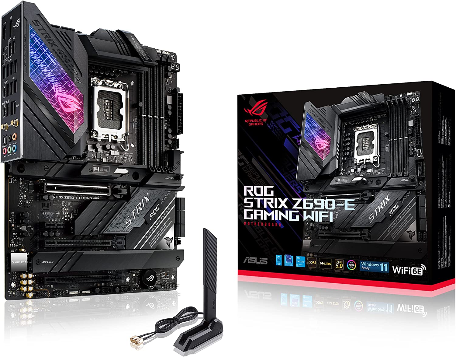 ASUS ROG Strix Z690-E Gaming WiFi 6E LGA 1700(Intel 12th Gen)ATX gaming motherboard(PCIe 5.0,DDR5,2.5 Gb LAN,Thunderbolt 4,5xM.2,1xPCIe 5.0 M.2,ROG Hyper M.2 Card,Front panel USB 3.2 Gen 2x2 Type-C)