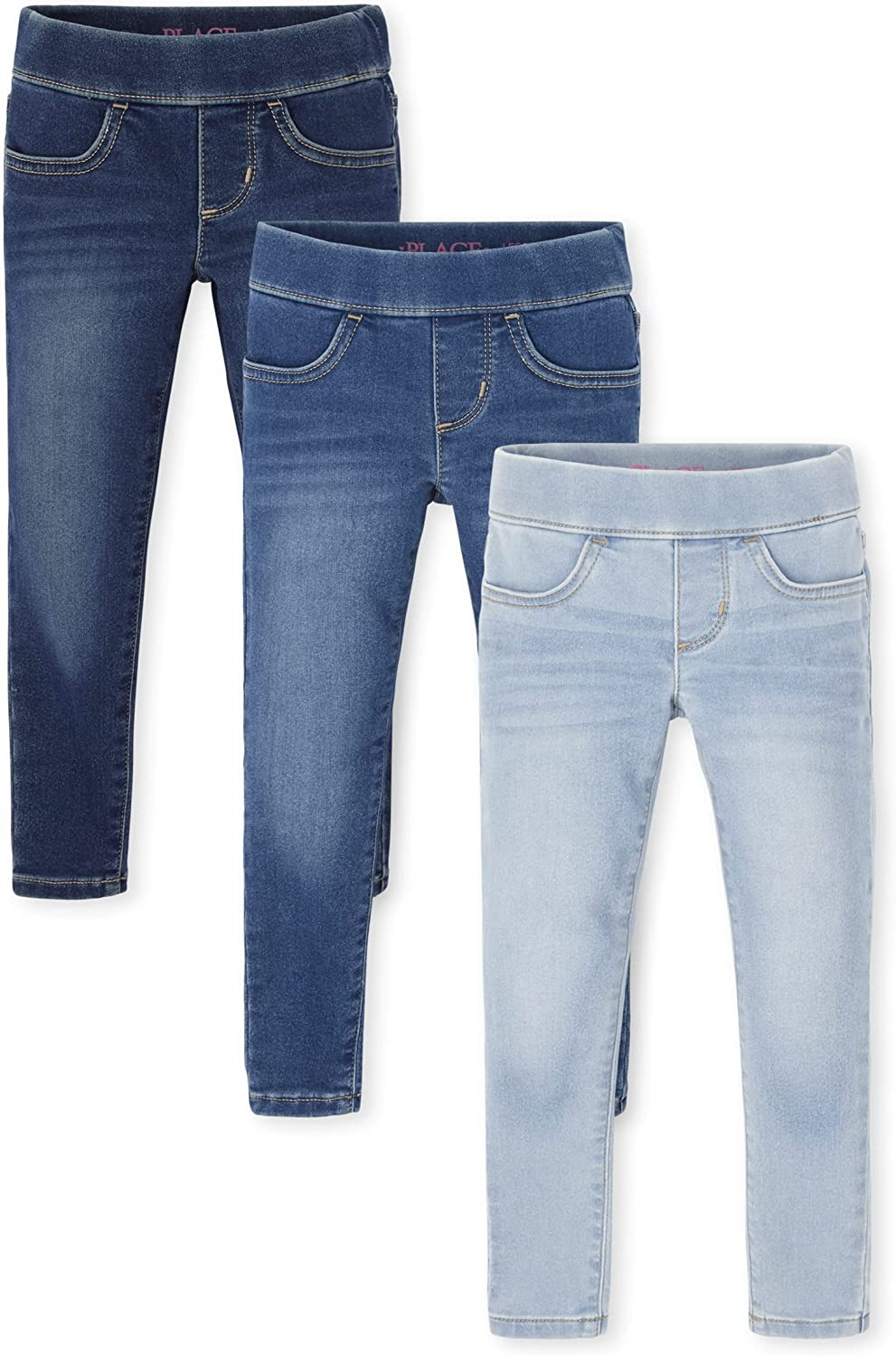 The Children's Place Girls' Stretch Pull on Denim Jeggings, 3 Pack