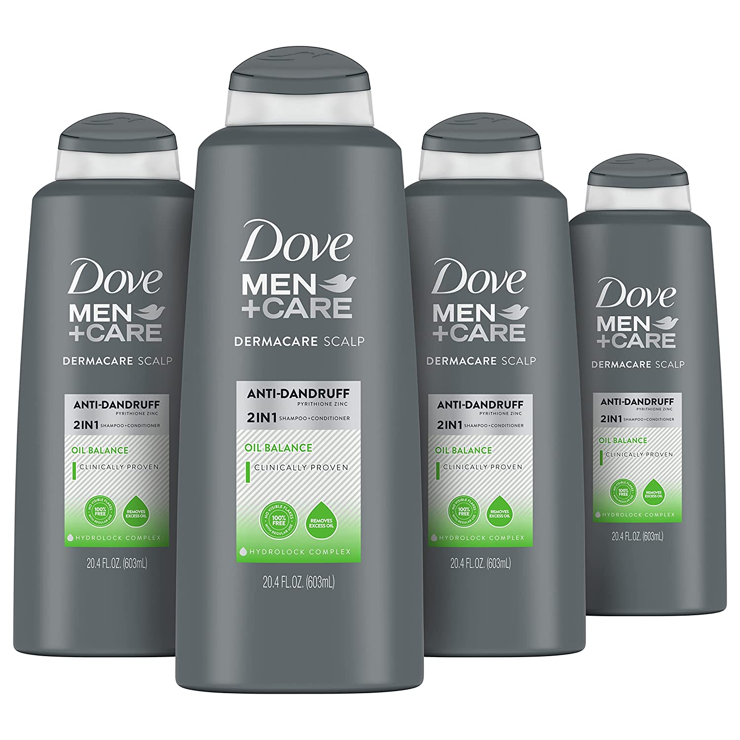 Dove Men+Care 2-in-1 Shampoo and Conditioner For Oily Hair Oil Balance Hair Care With Hydrolock Complex 20.4 oz 4 Count