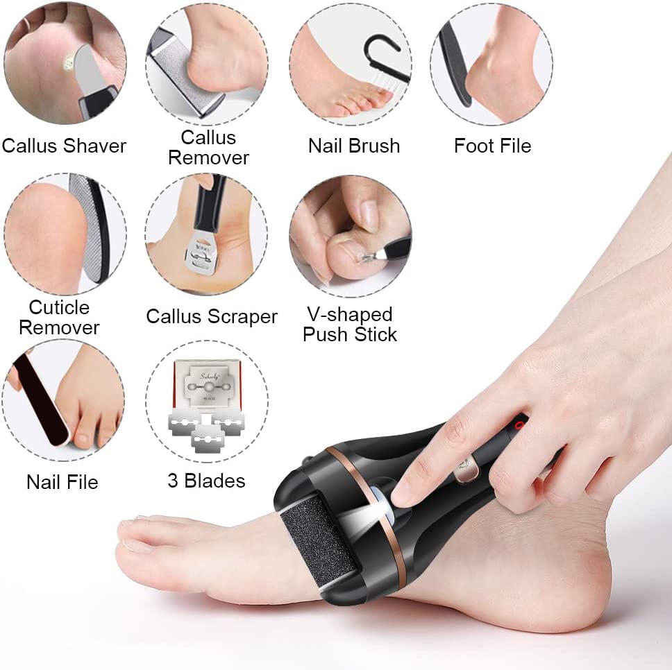 Electric Foot File Callus Remover, Rechargeable Pedicure Tools Foot Care Kit, Callus Remover for Feet with 3 Roller Heads,2 Speed,Battery Display for Remove Cracked Heels Calluses and Hard Skin