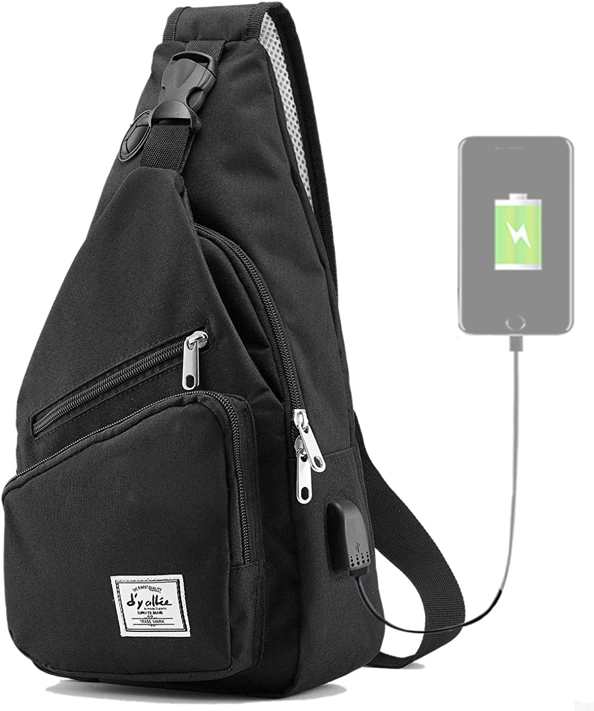 d'yallee 15.4" Sling Bag for Men Crossbody Shoulder Chest Bags Nylon for Travel Gym Sport Hiking with USB Charger Port …