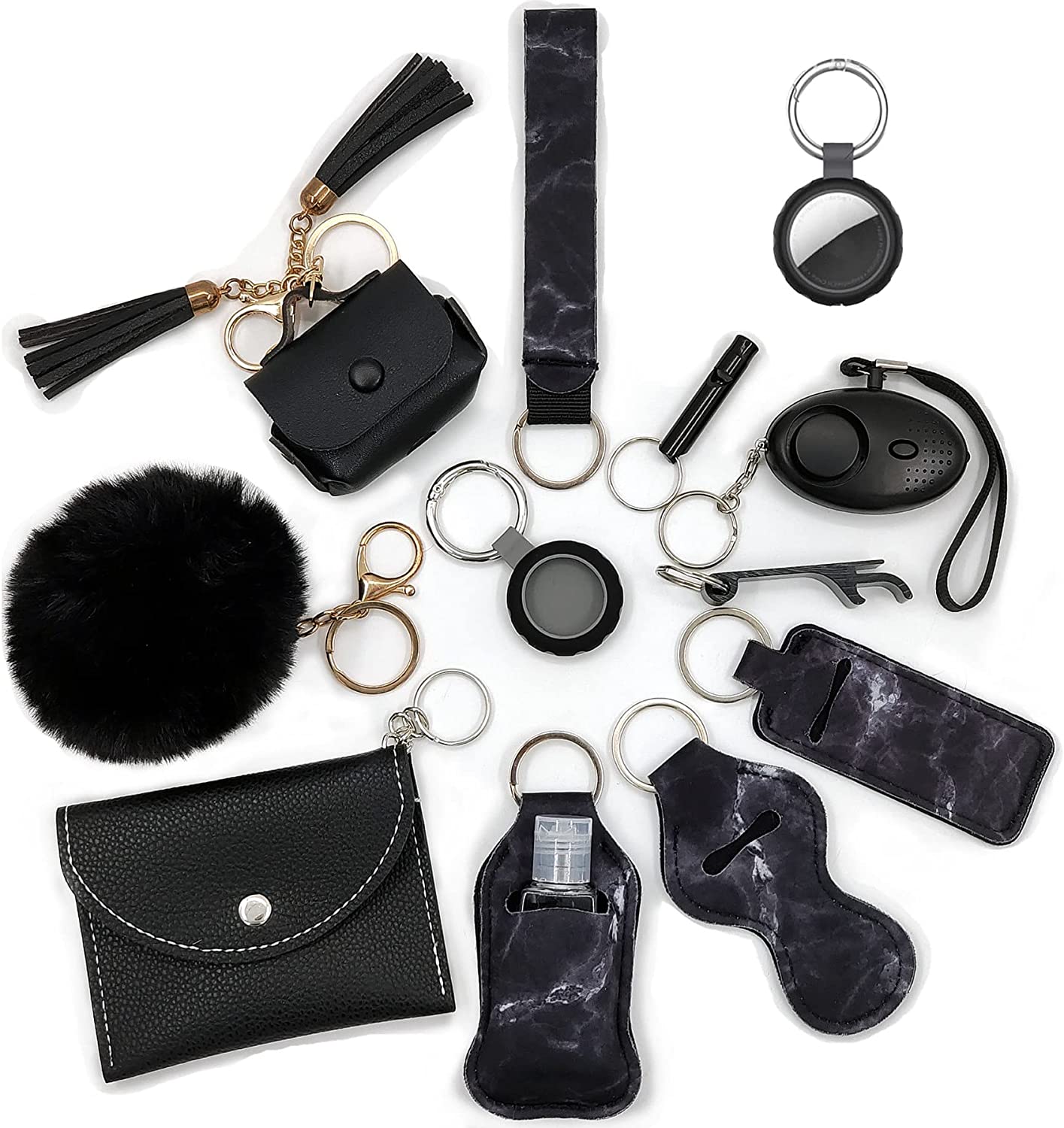 BATUMEYE Keychain Set for Woman Gifts with Alarm,Card Holder,Travel Bottle Keychain Accessories