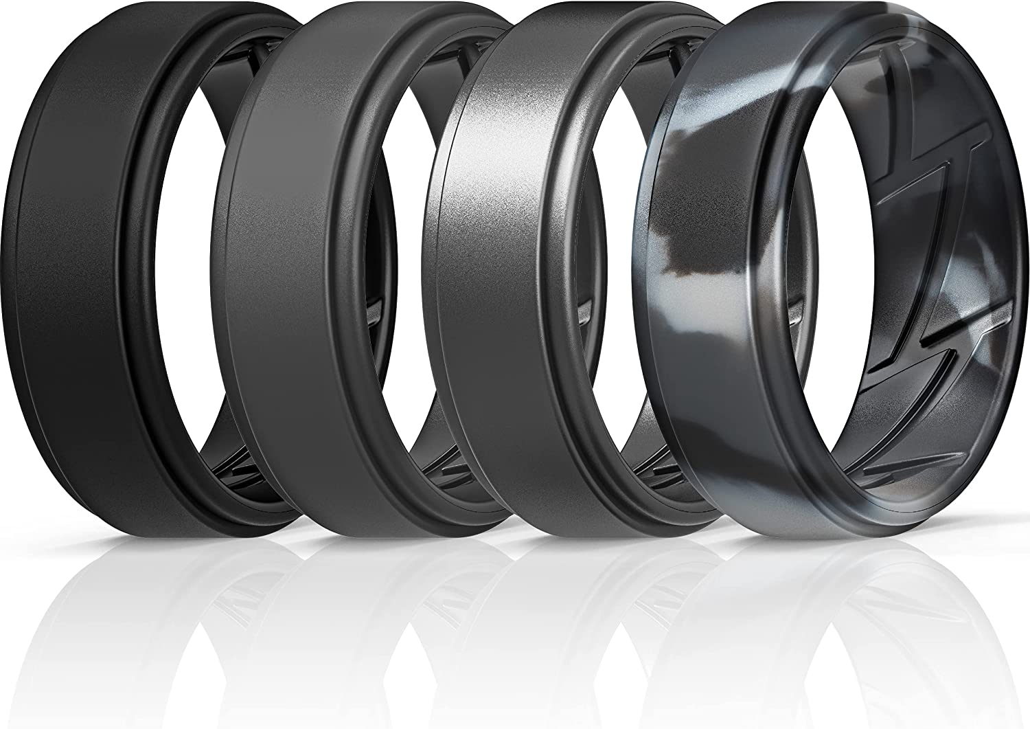 ThunderFit Silicone Wedding Rings for Men Breathable Airflow Inner Grooves - Step Edge Sleek Design Breathable Rubber Engagement Bands - 8mm wide - 2mm Thick