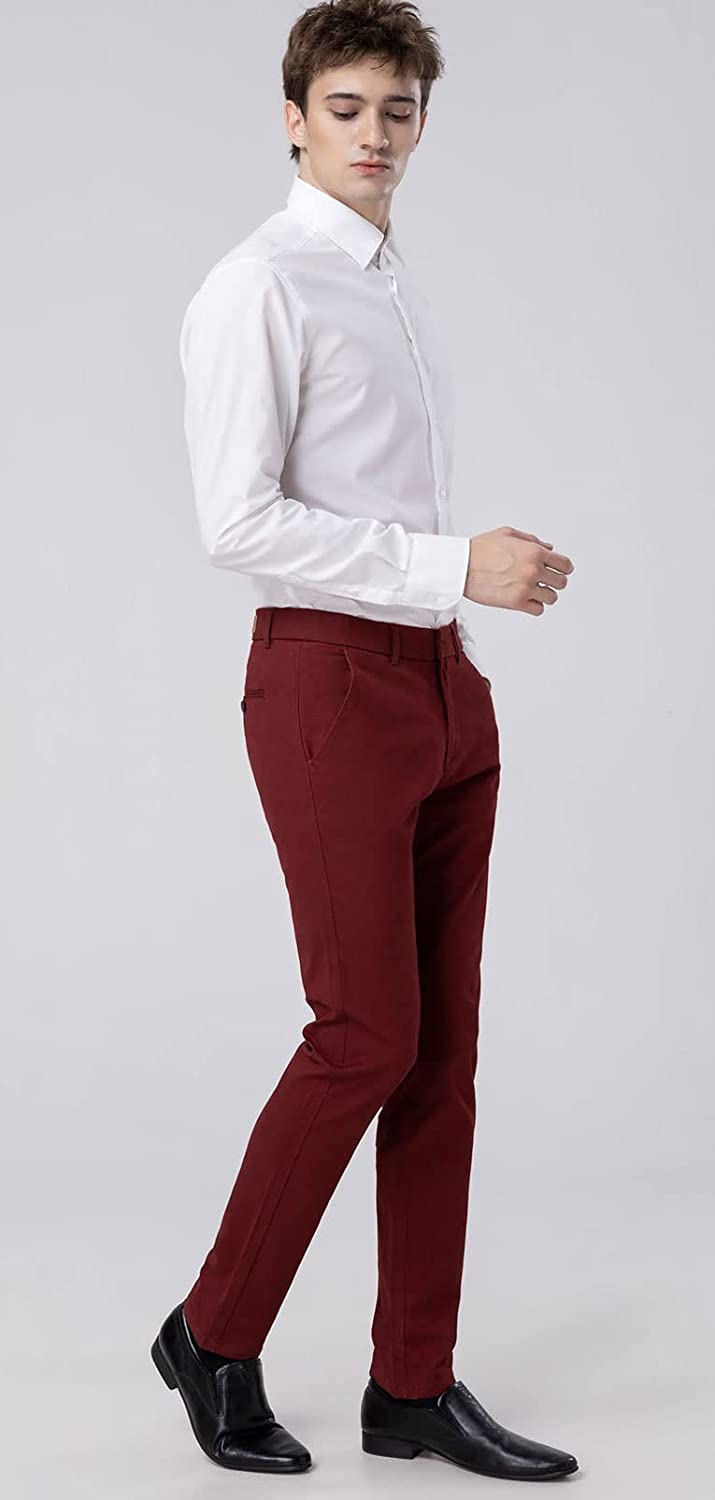 Plaid&Plain Men’s Slim Fit Khaki Pants Men’s Tapered Chino Pants