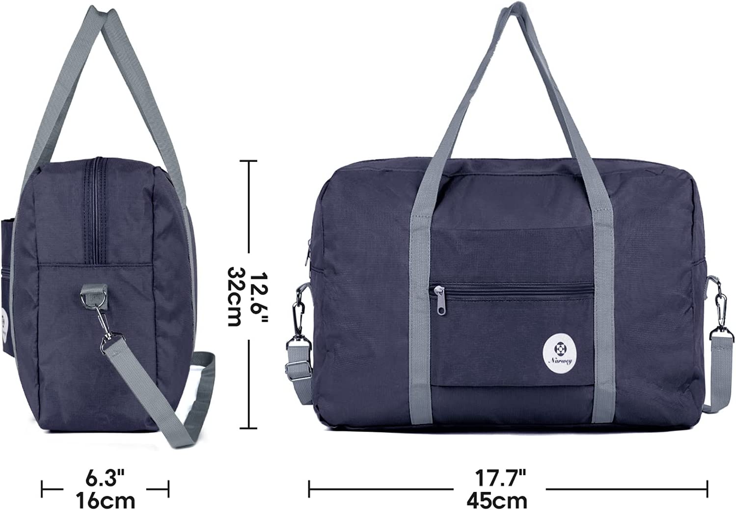 Narwey For Spirit Airlines Foldable Travel Duffel Bag Tote Carry on Luggage Sport Duffle Weekender Overnight for Women and Girls (3112 Dark Blue ( with Shoulder Strap))