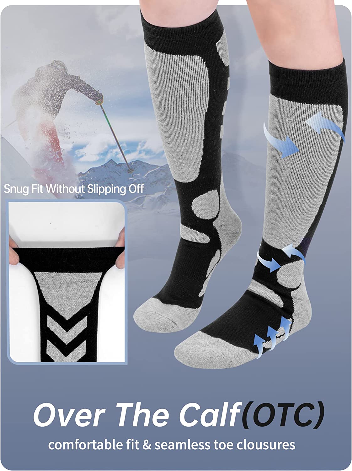 Kayzadd Ski Socks for Men 2-Pack for Skiing, Snowboarding, Outdoor Sports Performance Socks…