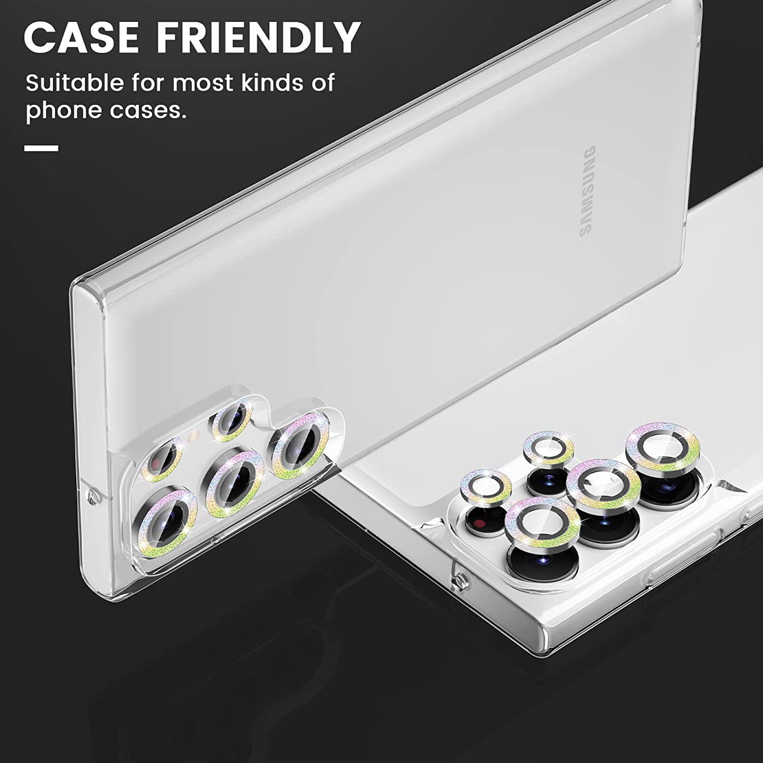 Goton for Samsung Galaxy S23 Ultra Camera Lens Protector, HD Glass Metal Lens Screen Protector Cover For Galaxy S23 Ultra 5G Accessories Glitter Colorful