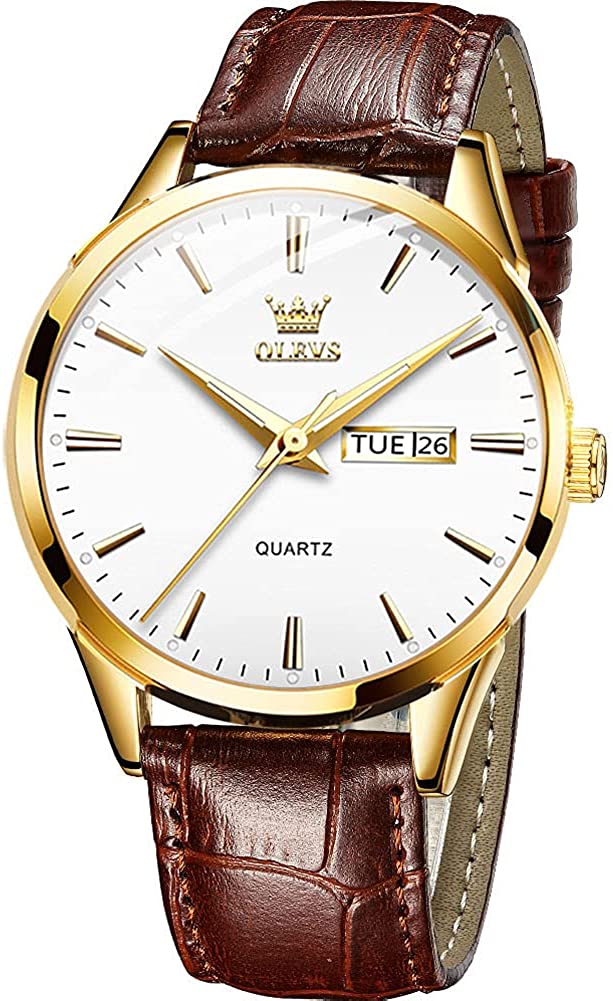 OLEVS Amazon Watches,Brown Leather Watch for Men,Men Day Date Watch,Men's Luminous Watch,Dress Watch for Men,Rose Gold Watch for Men,Men's Fashion Quartz Watch,Waterproof Brown Man Watches