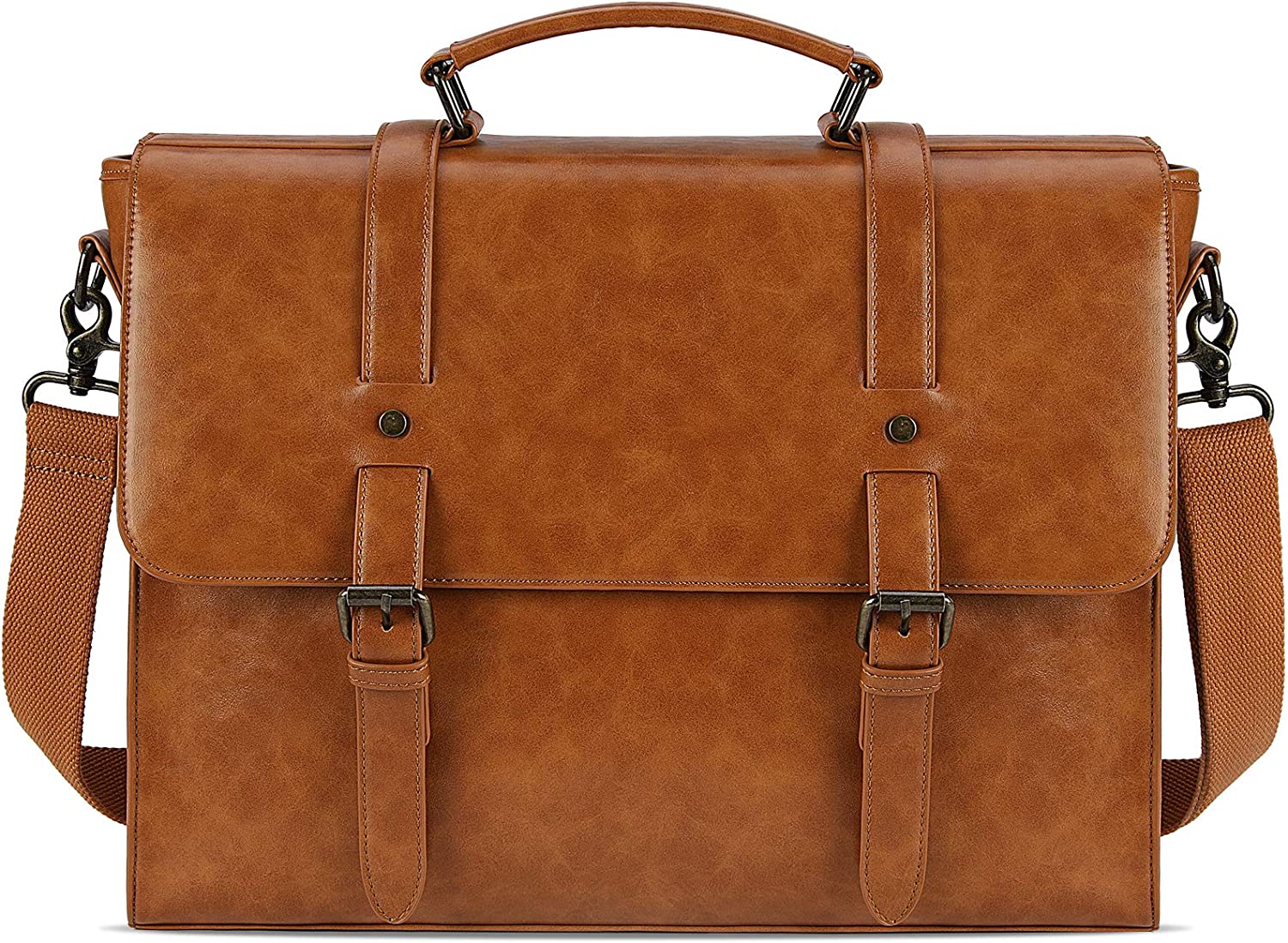 Leather Mens Messenger Bag Vintage 15.6 Inch Waterproof Leather Laptop Briefcase Large Satchel Shoulder Bag Retro Office College Computer Laptop Bag, Brown