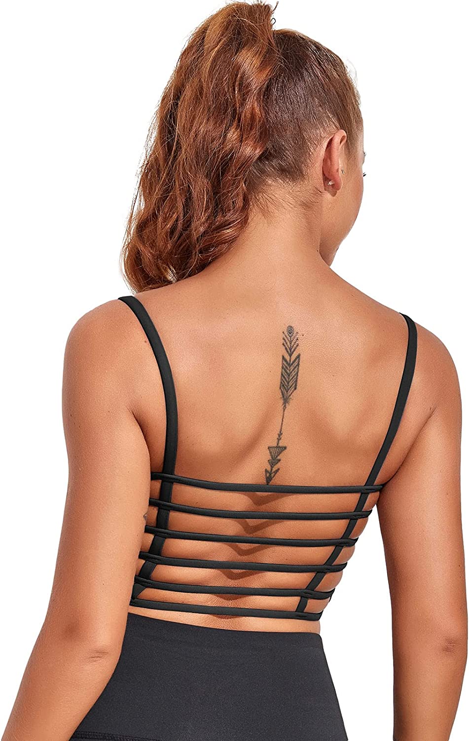 Womens Sexy Longline Sports Bra Yoga Workout Crop Tops Wirefree Padded Tank Top with Built in Bra