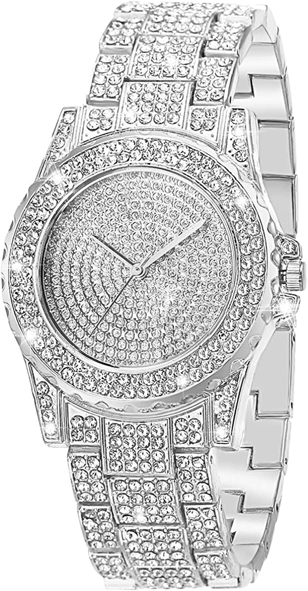ManChDa Diamond Watch Silver Watch for Women Men Rhinestone Watches Ice Out Watch Full Diamonds Watch Quartz Crystal Stainless Steel Gold Watch Women Men Wrist Watch