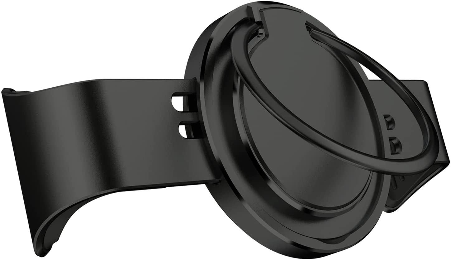 Nicwea Magnetic Phone Clamp [Strong Magnet] for Gym Office Any Metal Surface, Cell Phone Clip Ring Grip Holder with Metal Plate for Magnetic Car Mount Compatible with iPhone, Samsung and Cases, Black