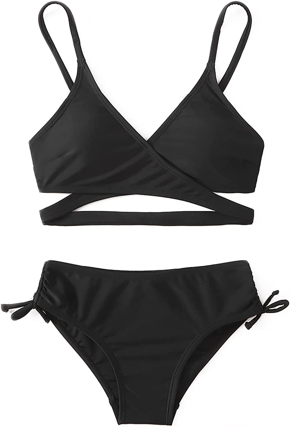 MIENOE Teen Girls Swimsuits One Piece Kids Black Swimsuits with Chest Pads Girl Sun Protection Solid Color Cute Swimsuit