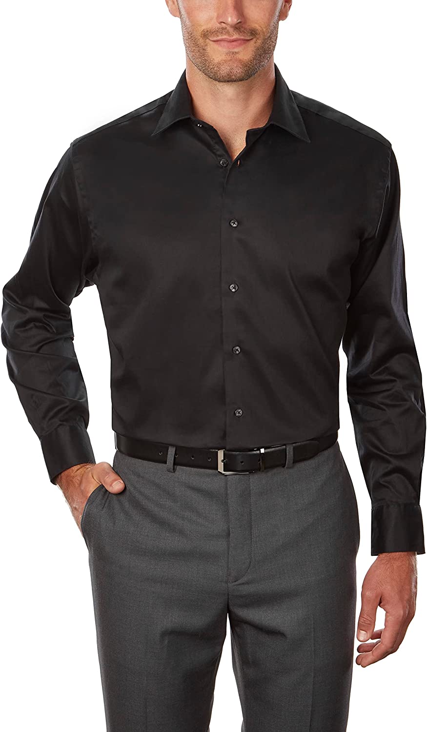 Calvin Klein Men's Regular Fit Stretch Solid Spread Collar-Dress-Shirt