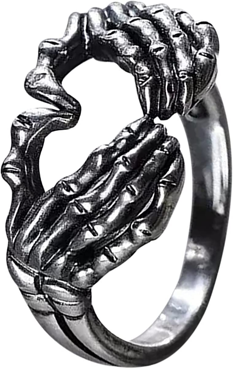 ManRiver Love Hand Sign Rings for Women - Novelty Heart Shape Retro Alloy Rings Jewelry Accessory Gifts Size 5-10 (Silver, 7)