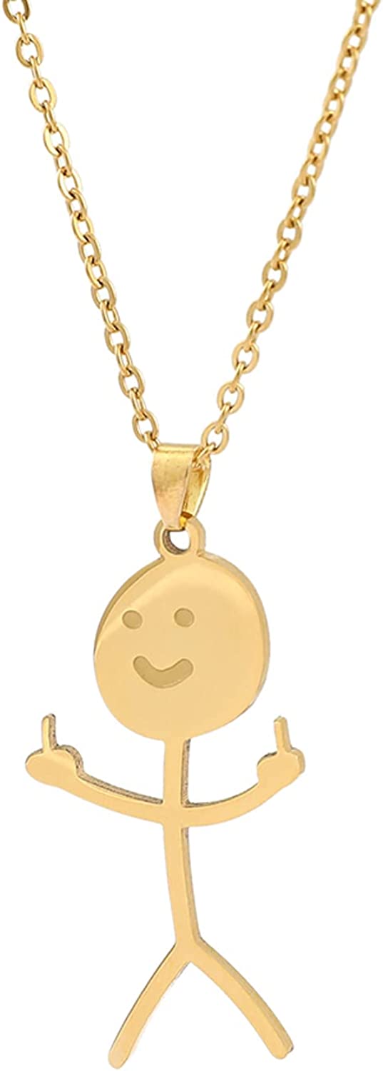 Stainless Steel Funny Doodle Necklace - Personalized Smiley Middle Finger Pendant Necklace， Unique Handmade Necklace Long Distance Friendship Jewelry Gift for Men Women