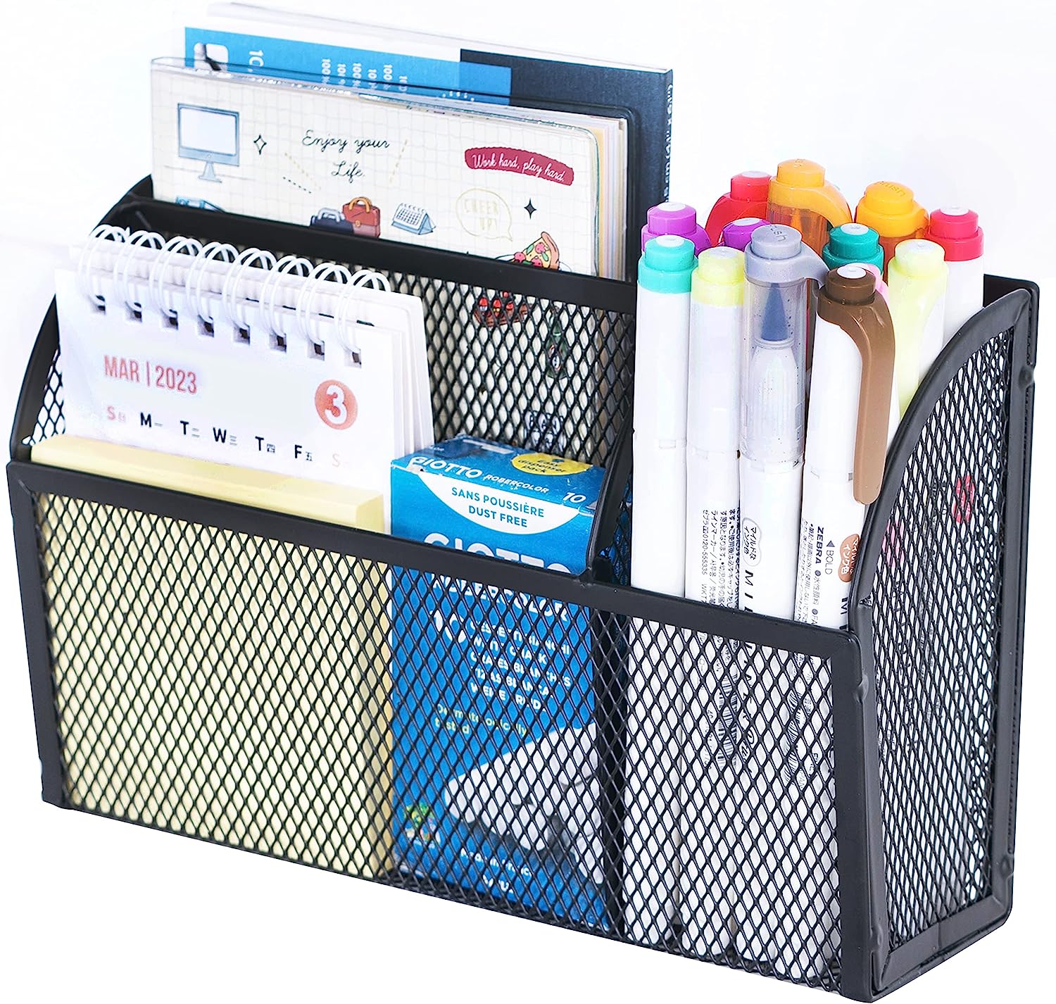 DALTACK Magnetic Pencil Holder Magnetic Shelf for the Whiteboard 3-Grid Mesh Magnetic Pen Holder for Refrigerator Magnetic Organizer Locker Accessories Organizer for Home, School and Office, Black