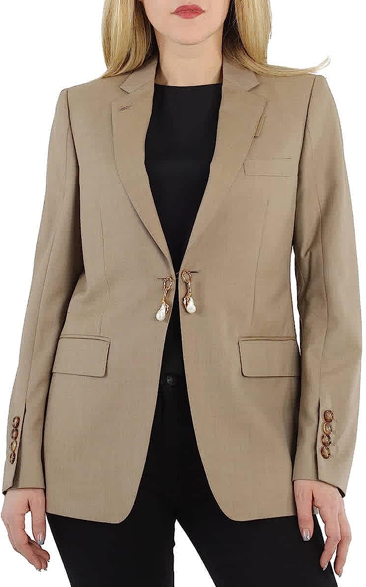 BURBERRY Ladies Pecan Melange Single-Breasted Blazer Jacket, Brand Size 6 (US Size 4)