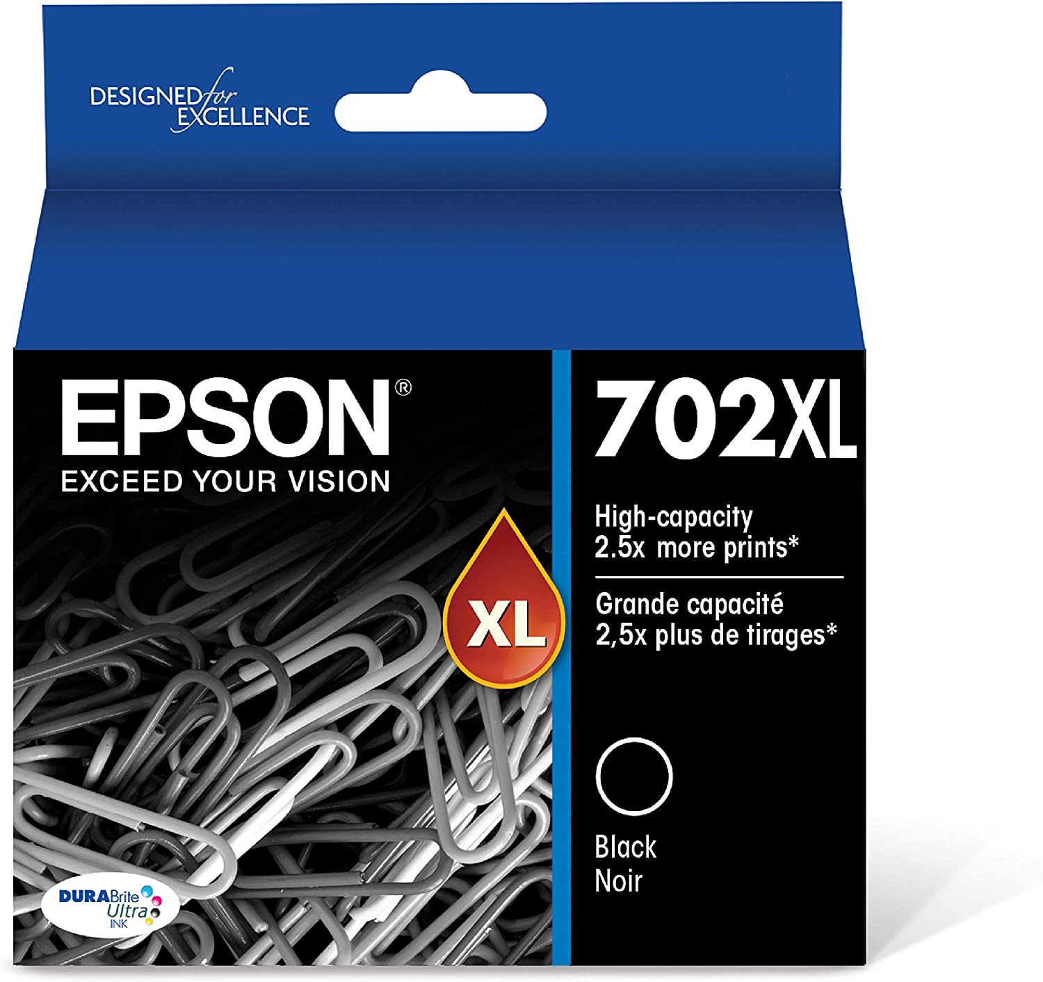 EPSON T702 DURABrite Ultra Ink High Capacity Black Cartridge (T702XL120-S) for select Epson WorkForce Pro Printers