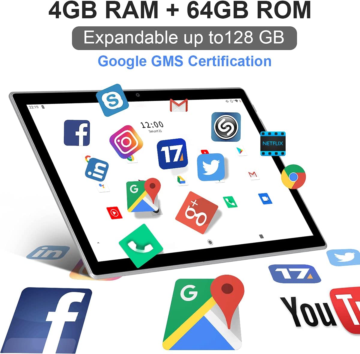 ZONKO 2 in 1 Tablet 10 inch 4G Phone Tablet with Dual Sim Slot, 4GB+64GB Storage(Support 512GB Expand), Octa-Core Processor,13MP Camera, WiFi Android Tablet with Keyboard Mouse Stylus(Gray)