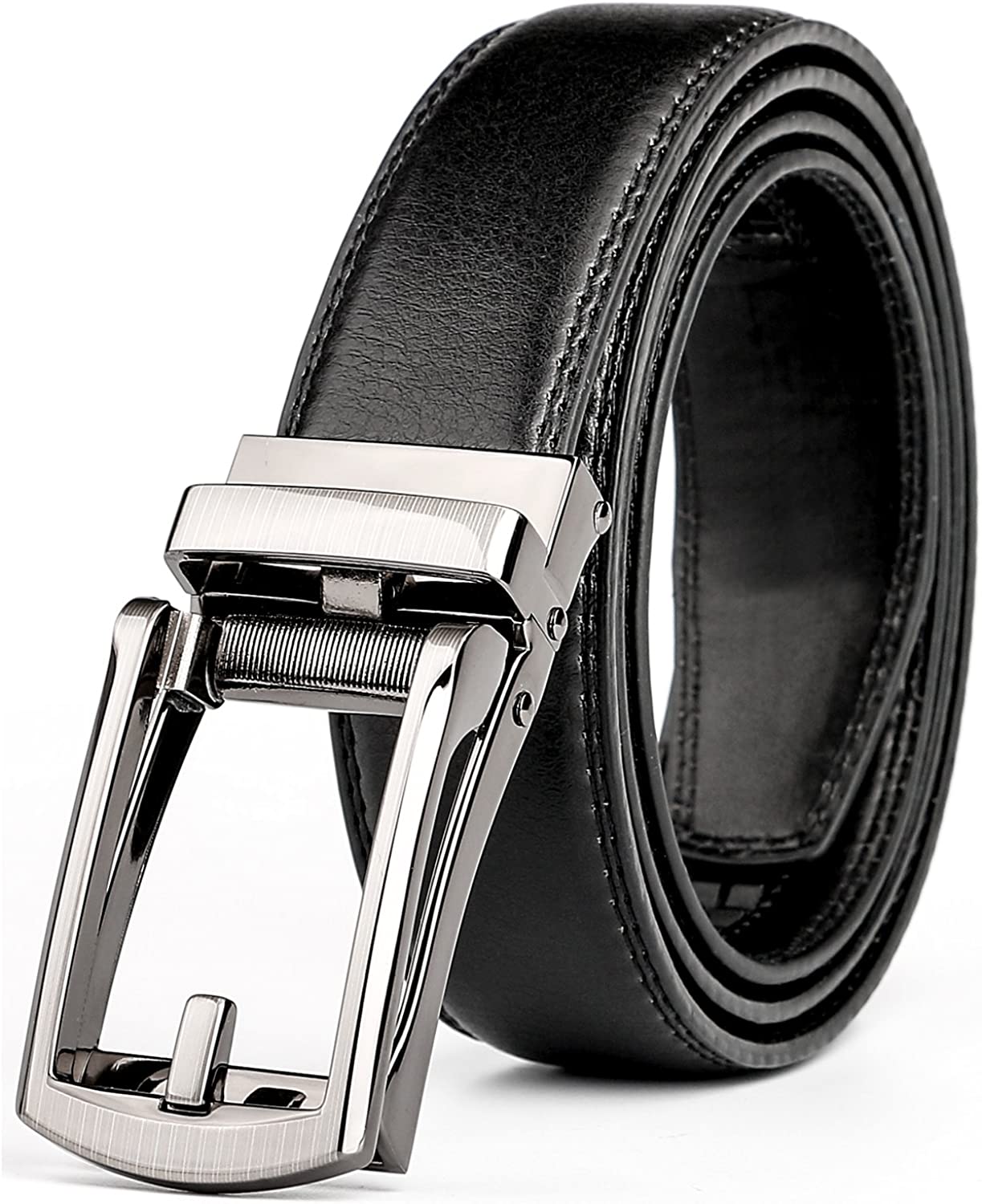 WERFORU Leather Ratchet Belt for Men Perfect Fit Waist Size Up to 50 Inches with Automatic Buckle