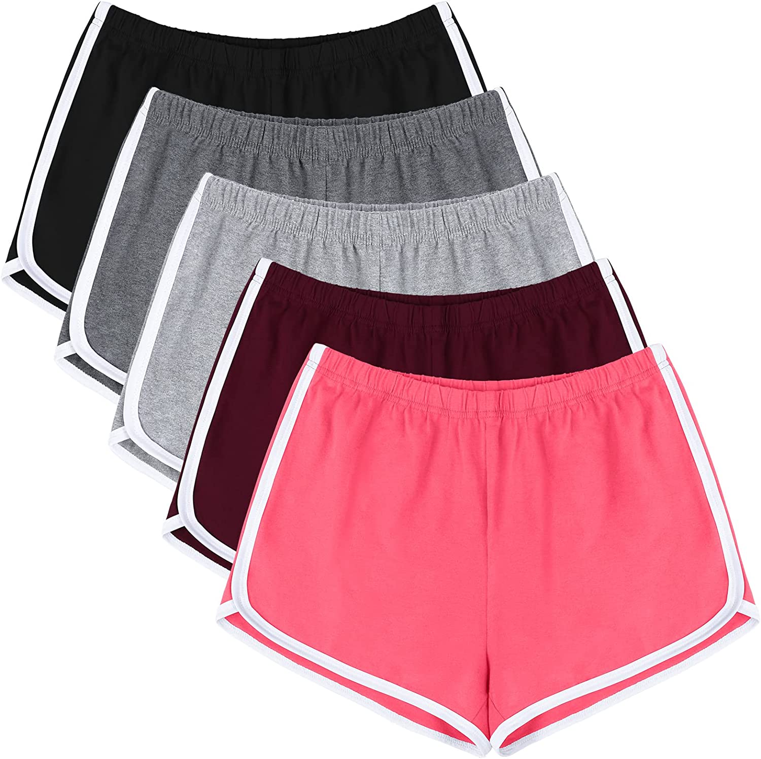 URATOT 5 Pack Women's Cotton Yoga Dance Short Pants Sport Shorts Summer Athletic Cycling Hiking Sports Shorts