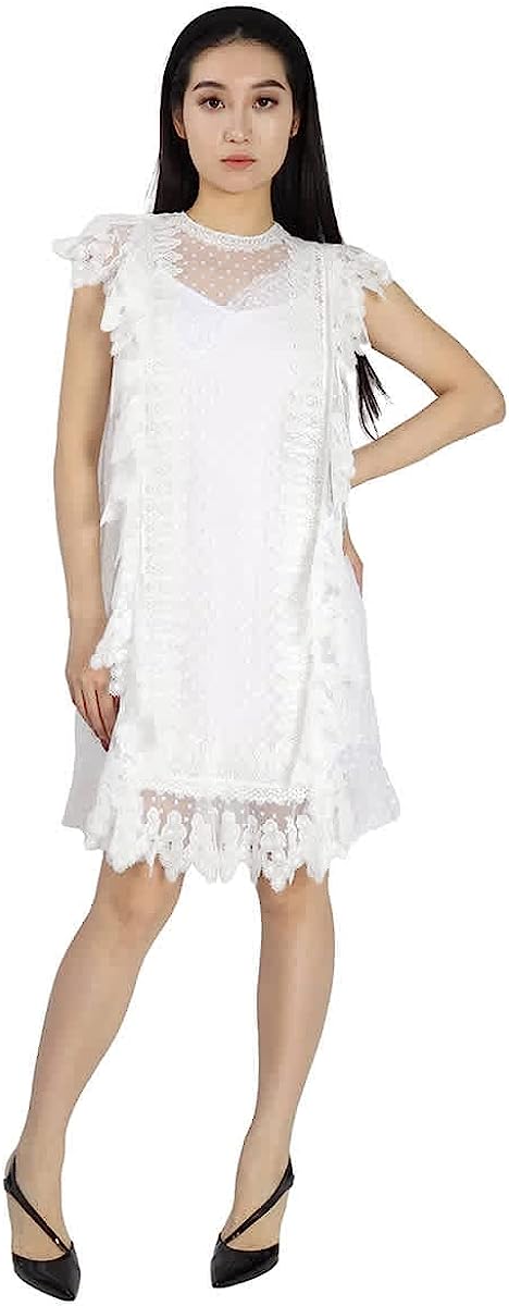 BURBERRY Nahla White Polka-dot and Scalloped Lace Tulle Dress, Brand Size 2 (US Size 0)