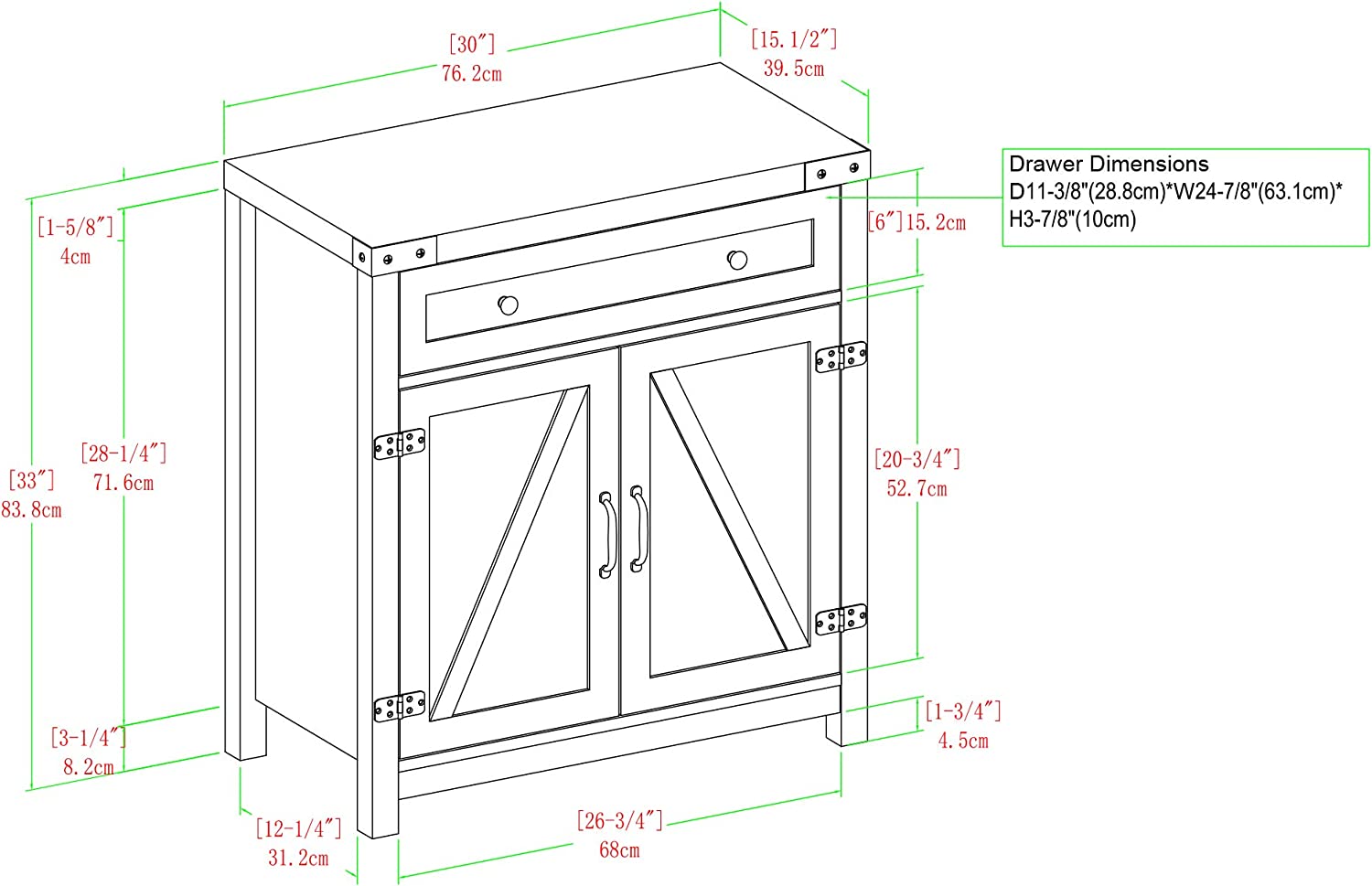 Walker Edison Cass Modern Farmhouse Double Barn Door Accent Cabinet, 30 Inch, Rustic Oak