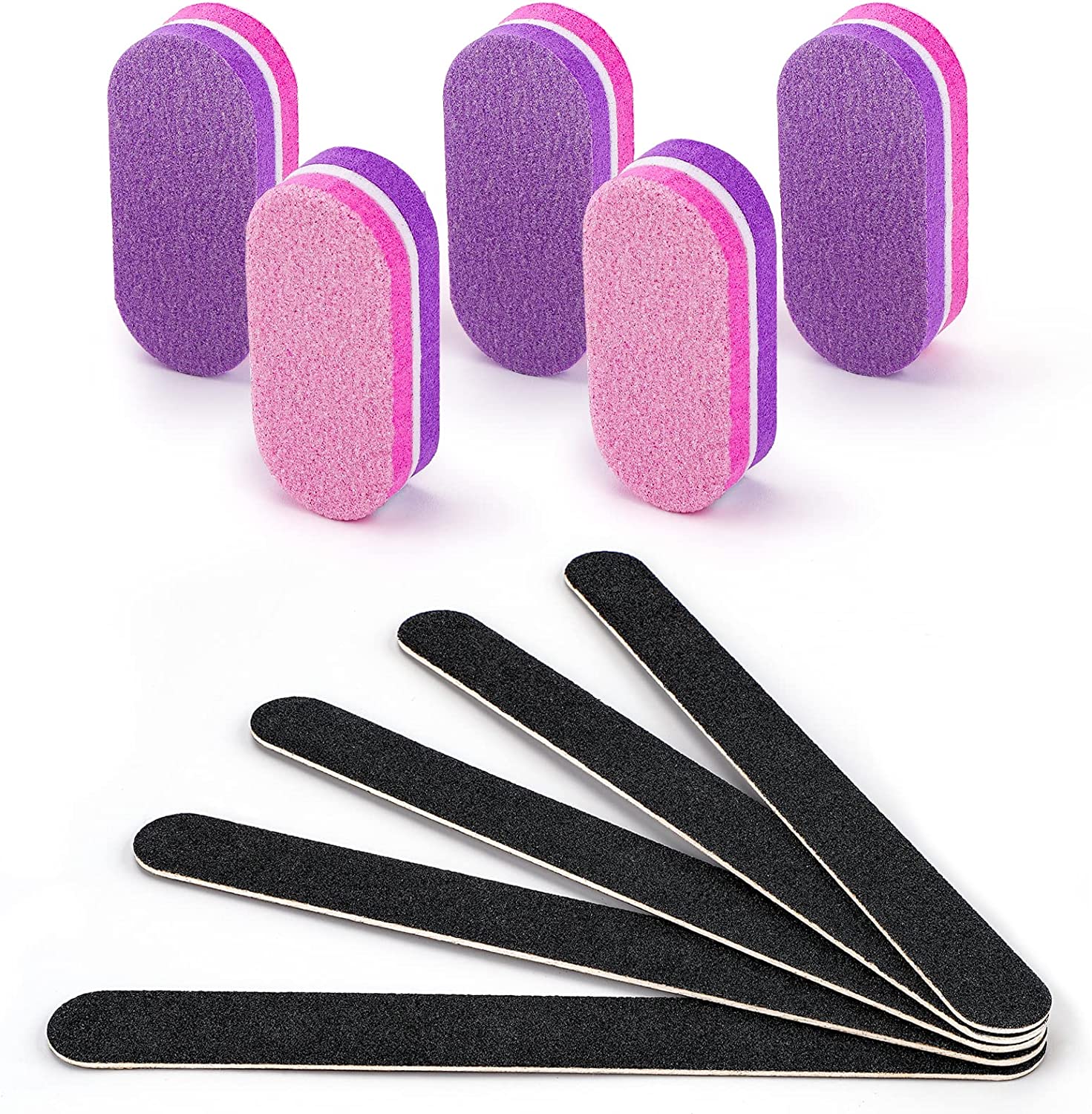 Nail File and Buffer Professional Manicure Tools Kit Emery Board & Nail Buffer Blocks Double Sided Reuseable 100/180 Grit 10Pcs for Home and Salon Use(Purple)