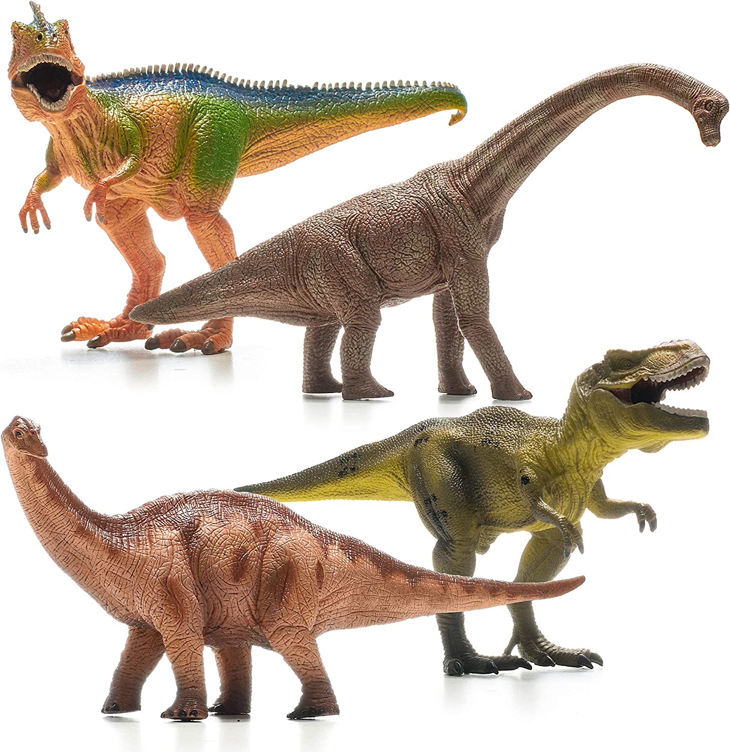 PREXTEX 13” Realistic Looking Dinosaurs Pack of 4 Jumbo Plastic Assorted Dinosaur Figures