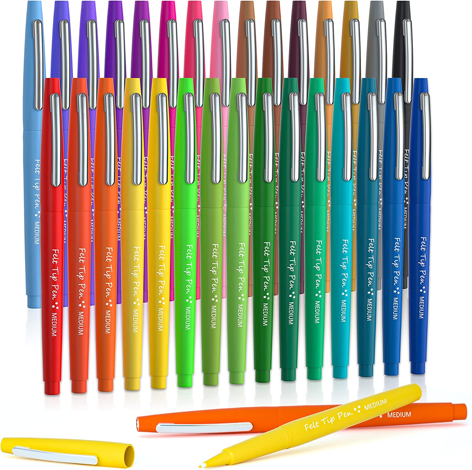 Lelix 30 Colors Felt Tip Pens, Medium Point Felt Pens, Assorted Colors Markers Pens For Journaling, Writing, Note Taking, Planner Coloring, Perfect for Art Office and School Supplies