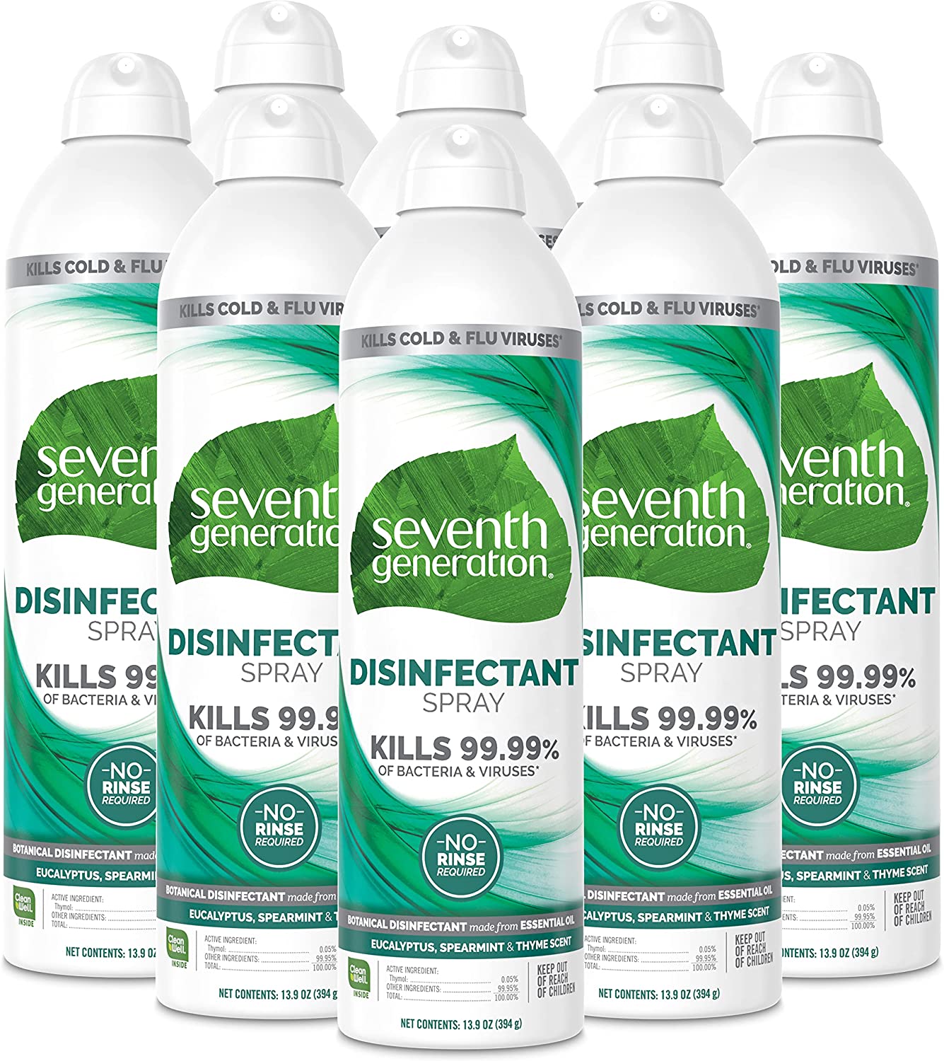 Seventh Generation Disinfecting Spray Cleaner Eucalyptus and Thyme Disinfectant 13.9 oz, Pack of 8