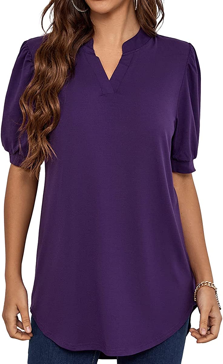 St. Jubileens Women Roll-Up 3/4 Sleeve Plaid Shirt Tunic V Neck Casual Pullover Blouses Tops