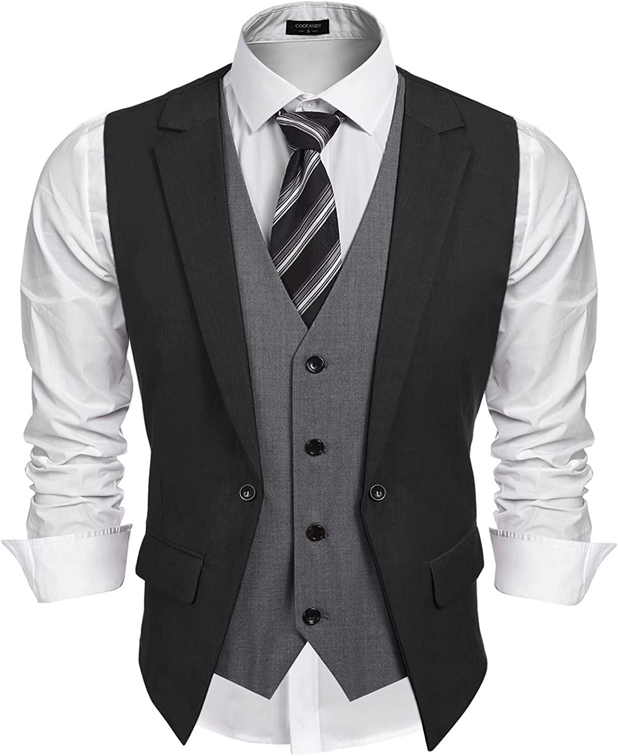 COOFANDY Men's Formal Fashion Vest Layered Waistcoat Business Dress Suit Vests for Wedding