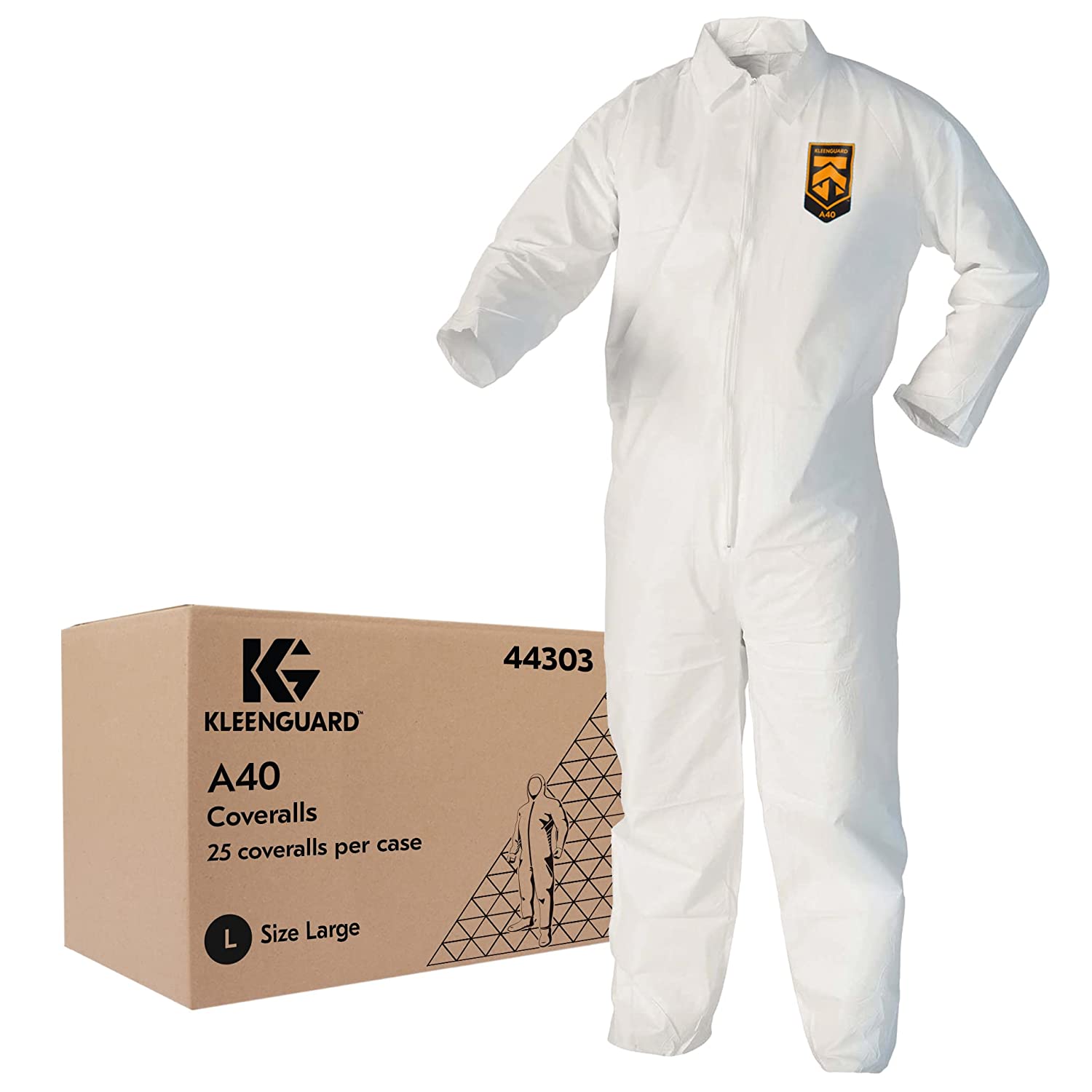 KleenGuard Coveralls A 40 Liquid and Particle Protection Apparel (44303), White, Large, 25 Garments / Case