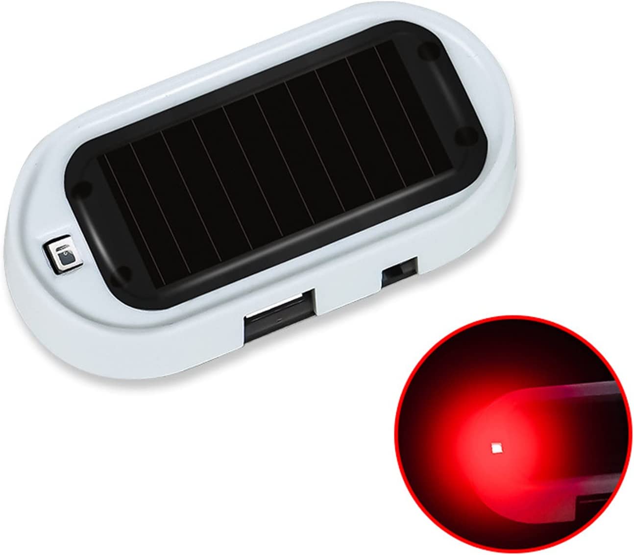 NKIA 2PCS Solar Power Fake Car Alarm LED Light, Simulated Dummy Warning Anti-Theft LED Flashing Security Light, Car Alarm System Lamp with USB Port, Blue & Red Light (Black)