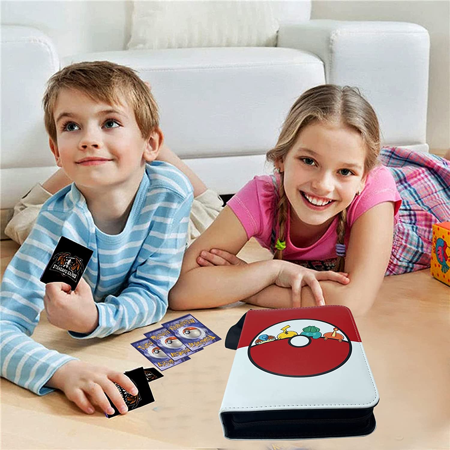 Trading Card Binder， Card Holder 4 Pocket 50 Removable Sleeves 400 Cards Zipper Binder， Card Collection Binder Album Folder， Toy Gifts for Boys Girls