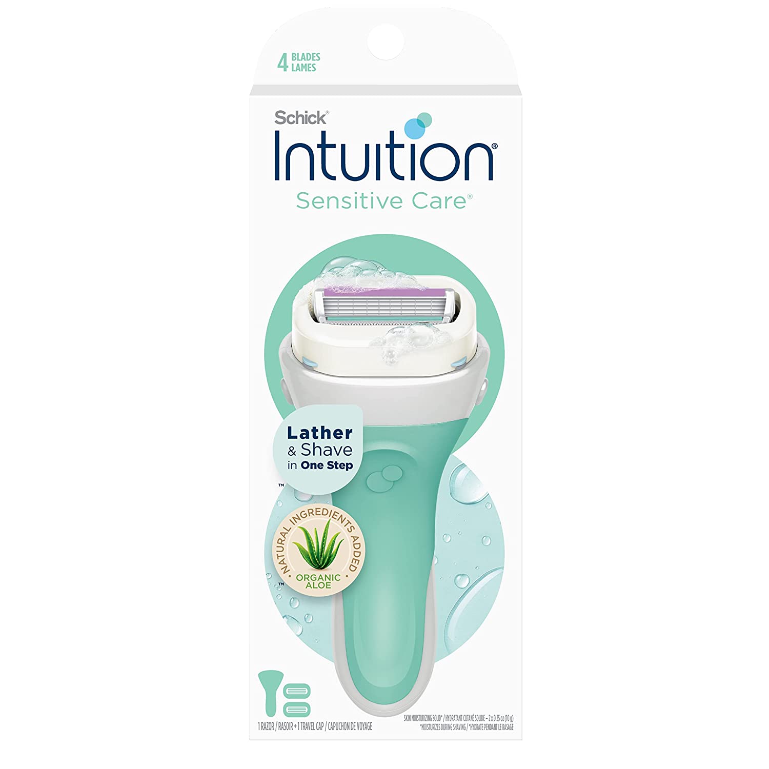 Schick Intuition Razors for Women with Sensitive Skin | 1 Razor & 2 Intuition Razor Blades Refill with Organic Aloe