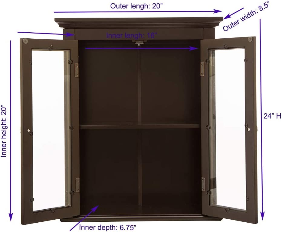 glitzhome Wooden Floor Storage Cabinet with Drawer and Glass Double Doors for Bathroom， Living Room， Bedroom， Kitchen