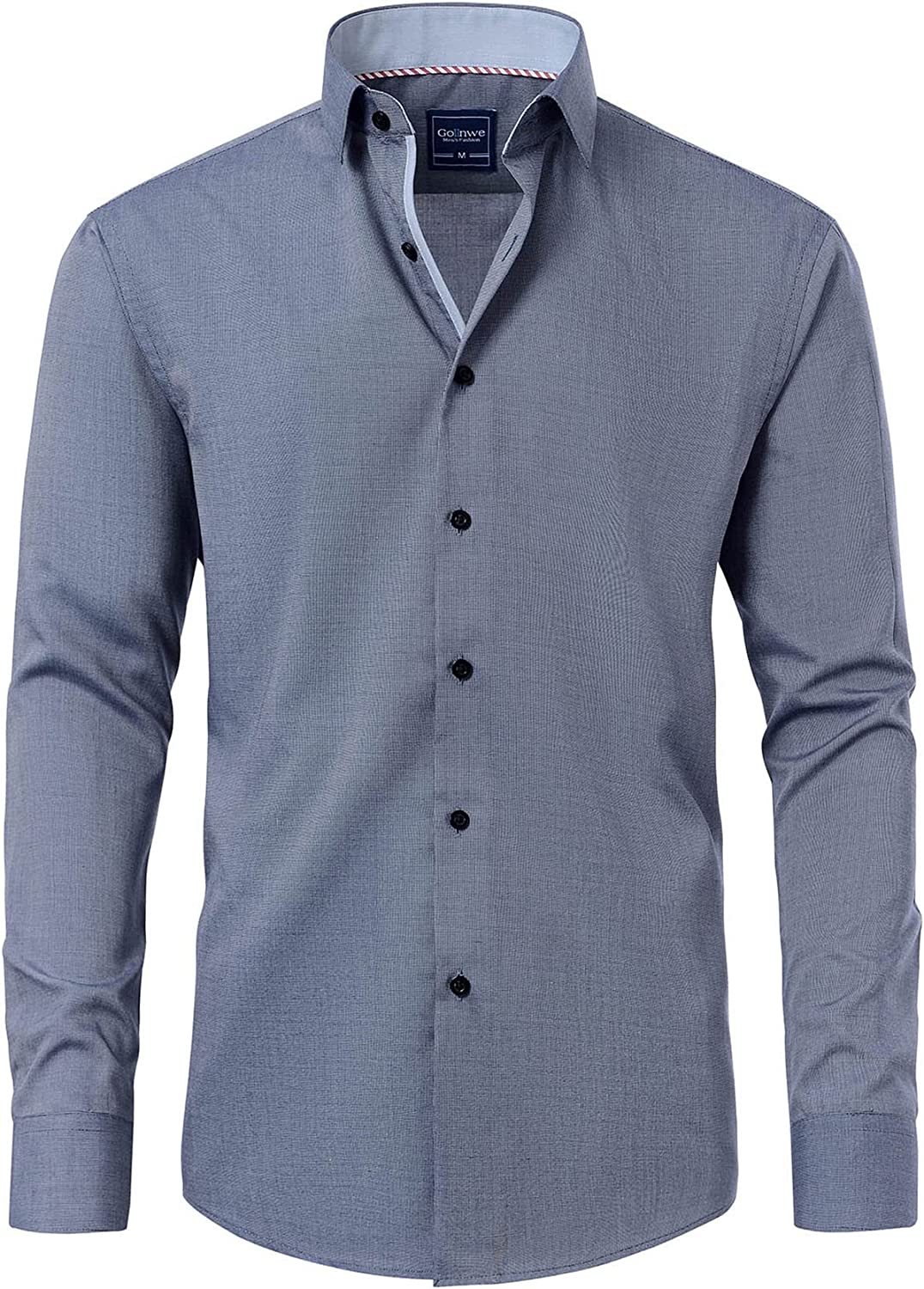 Gollnwe Men's Long Sleeve Slim Fit Casual Shirts Contrast Collar and Convertible Cuffs Dress Shirt