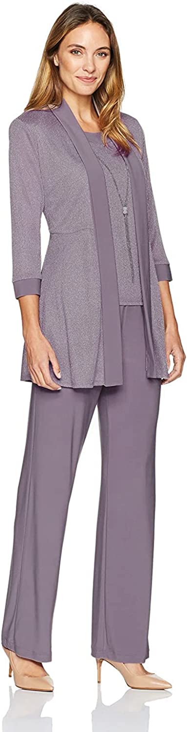 R&M Richards Women's Two Piece Metalic Rib Pant Set Missy